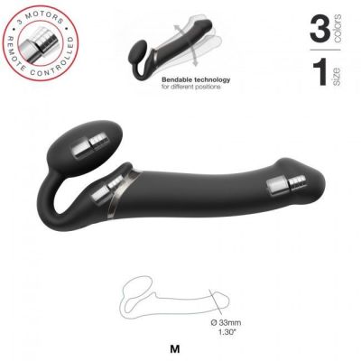 Безремінний страпон з вібрацією Strap-On-Me Vibrating Black M, діаметр 3,3см, пульт ДК, регульований Безремінний страпон з вібрацією Strap-On-Me Vibrating Black M, діаметр 3,3см, пульт ДК, регульований