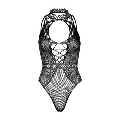 Leg Avenue Net and lace halter bodysuit OS Black Leg Avenue Net and lace halter bodysuit OS Black