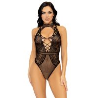 Leg Avenue Net and lace halter bodysuit OS Black Leg Avenue Net and lace halter bodysuit OS Black