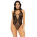 Leg Avenue Net and lace halter bodysuit OS Black