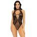 Leg Avenue Net and lace halter bodysuit OS Black