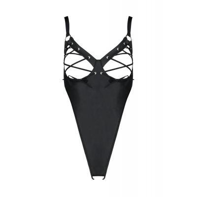 Боді з екошкіри Passion Celine Body 4XL/5XL black, з доступом, відкритий