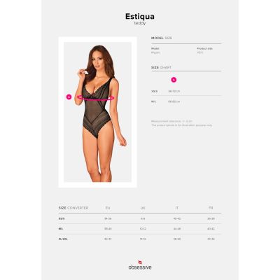 Мереживне боді з декольте Obsessive Estiqua teddy M-L, чорне, широкі лямки