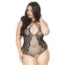 Тедді з відкритим доступом Leg Avenue Net lace crotchless teddy 1X–2X Black, шнурівка на спині