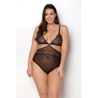 Боді Passion Amberly Body 4XL/5XL black, асиметричний крій, мереживний ліф, золота нитка