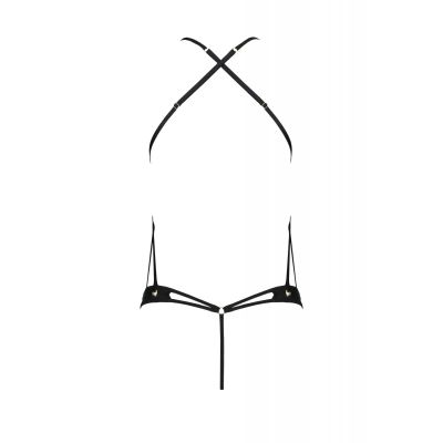Боді з відкритим доступом Passion TASMINA BODY S/M, black, екошкіра, шнурівки, ажурні мережива