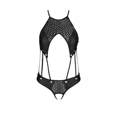 Боді з відкритим доступом Passion TASMINA BODY S/M, black, екошкіра, шнурівки, ажурні мережива