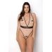 Боді Passion Viena Body 4XL/5XL beige, контрастне, бантики, вставка-сітка, відкриті сідниці