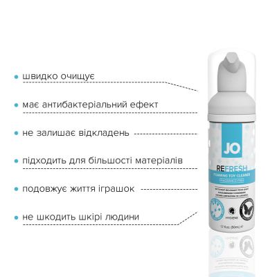 М’яка пінка для очищення іграшок System JO REFRESH (50 мл), дезінфекційна, проникає глибоко М’яка пінка для очищення іграшок System JO REFRESH (50 мл), дезінфекційна, проникає глибоко