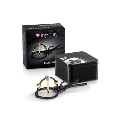 Утяжка для пеніса Mystim Plunging Pete, позолочена, з двома кульками та коротким уретральним зондом