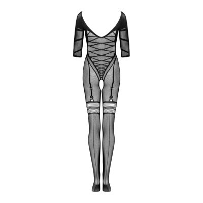 Сітчастий бодістокінг з імітацією підв’язок Obsessive Bodystocking G329 XL/XXL, black, з доступом
