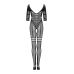 Сітчастий бодістокінг з імітацією підв’язок Obsessive Bodystocking G329 XL/XXL, black, з доступом