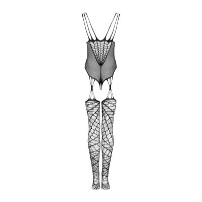 Ажурний бодістокінг під павутину Obsessive Bodystocking G325 black S/M/L, чорний, комбінезон, імітація пояса та панчіх