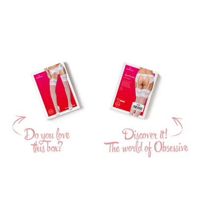Панчохи під пояс із широким мереживом Obsessive 810-STO-2 stockings L/XL, білі