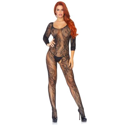 Бодістокінг Leg Avenue Swirl Lace Bodystocking One size Black, ажурна тканина, доступ Бодістокінг Leg Avenue Swirl Lace Bodystocking One size Black, ажурна тканина, доступ