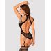 Ажурний бодістокінг з отворами Obsessive Bodystocking G327 black S/M/L, чорний, комбінезон, з доступом, імітація пояса та панчіх