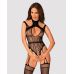 Ажурний бодістокінг з отворами Obsessive Bodystocking G327 black S/M/L, чорний, комбінезон, з доступом, імітація пояса та панчіх