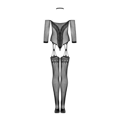 Нейлоновий бодістокінг з імітацією панчіх Obsessive Bodystocking G333 S/M/L, black, з доступом