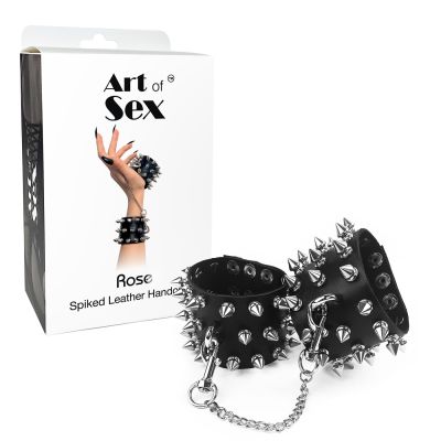 Наручники з шипами Art of Sex — Rose Spiked Leather Handcuffs, натуральна шкіра