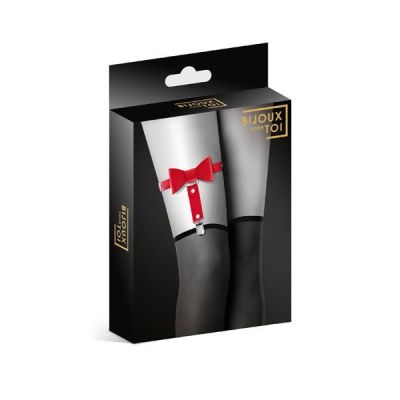 Гартер на ногу Bijoux Pour Toi — WITH BOW Red, сексуальна підв'язка з бантиком, екошкіра