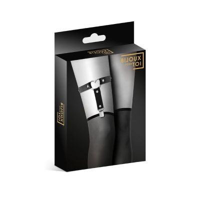 Гартер на ногу Bijoux Pour Toi — WITH HEART Black, сексуальна підв'язка з сердечком, екошкіра