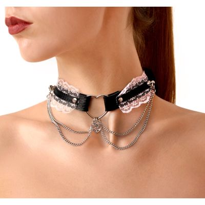 Сексуальний чокер Art of Sex — Karen із натуральної шкіри, чорно-рожевий Сексуальний чокер Art of Sex — Karen із натуральної шкіри, чорно-рожевий