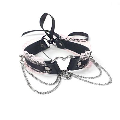 Сексуальний чокер Art of Sex — Karen із натуральної шкіри, чорно-рожевий