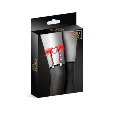 Гартер на ногу Bijoux Pour Toi — WITH HEART AND SPIKES Red, сексуальна підв'язка з сердечком