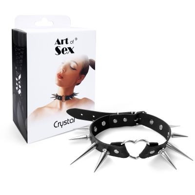 Чокер-серце з великими шипами з натуральної шкіри Art of Sex — Crystal, колір чорний
