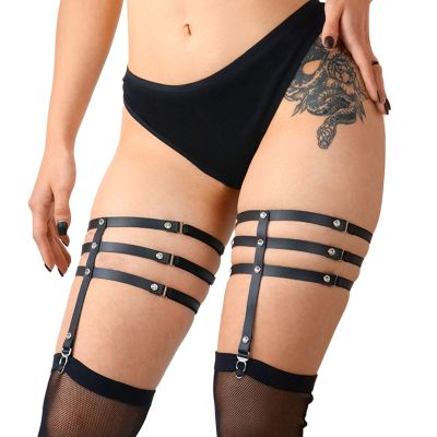 Гартери зі стразами Art of Sex — Floy, натуральна шкіра, розмір XS-2XL, колір чорний