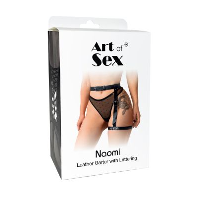 Гартер на ногу Art of Sex — Naomi з написом SEXY, натуральна шкіра, розмір XS-2XL, колір чорний