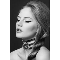 Чокер потрійний із кільцем для повідця Bijoux Pour Toi — FETISH, екошкіра