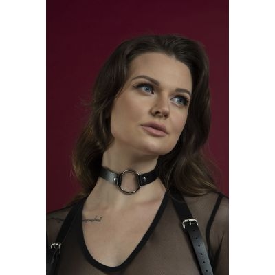 Чокер із кільцем Feral Feelings — O-Ring Collar, чорний, натуральна шкіра