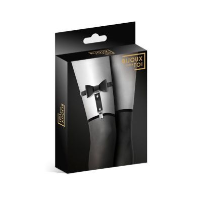 Гартер на ногу Bijoux Pour Toi — WITH BOW Black, сексуальна підв'язка з бантиком, екошкіра