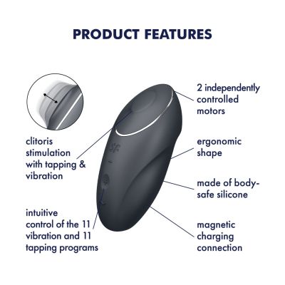 Вібростимулятор-пульсатор Satisfyer Tap & Climax 1 Grey, ефект постукування пальцем, 2 мотори Вібростимулятор-пульсатор Satisfyer Tap & Climax 1 Grey, ефект постукування пальцем, 2 мотори