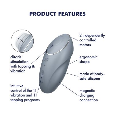 Вібростимулятор-пульсатор Satisfyer Tap & Climax 1 Bluegrey, ефект постукування пальцем, 2 мотори Вібростимулятор-пульсатор Satisfyer Tap & Climax 1 Bluegrey, ефект постукування пальцем, 2 мотори