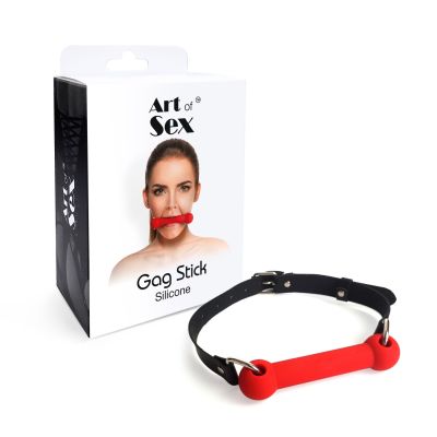 Кляп-палиця, силікон і натуральна шкіра, Art of Sex — Gag Stick Silicon, червоний Кляп-палиця, силікон і натуральна шкіра, Art of Sex — Gag Stick Silicon, червоний
