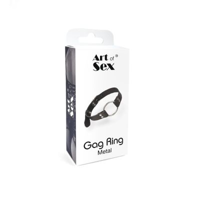 Кляп із натуральної шкіри з металевим кільцем Art of Sex — Gag Ring Metal, колір чорний