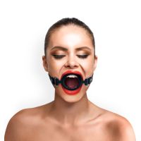 Кляп — силіконове кільце, натуральна шкіра, Gag Ring, внутрішній діаметр кільця 40 мм, чорний