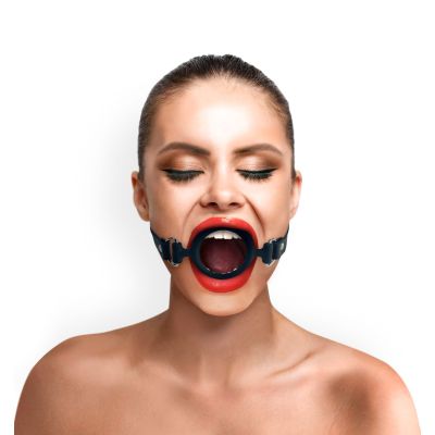 Кляп — силіконове кільце, натуральна шкіра, Gag Ring, внутрішній діаметр кільця 40 мм, чорний