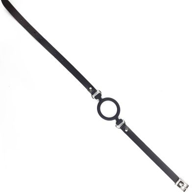 Кляп — силіконове кільце, натуральна шкіра, Gag Ring, внутрішній діаметр кільця 40 мм, чорний