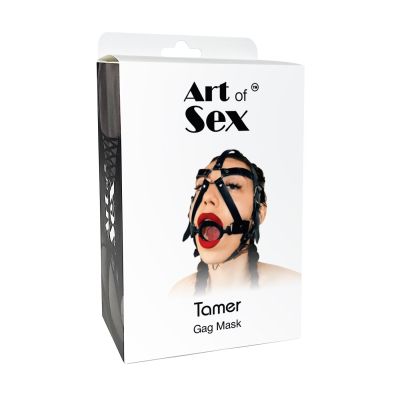 Кляп-маска з силіконовим кільцем Art of Sex — Tamer, натуральна шкіра, колір чорний Кляп-маска з силіконовим кільцем Art of Sex — Tamer, натуральна шкіра, колір чорний