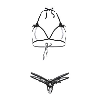 Leg Avenue Open cup bra and pearl panty OS Black Leg Avenue Open cup bra and pearl panty OS Black