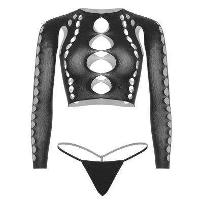 Комплект Leg Avenue Long sleeve crop top & string Black One Size