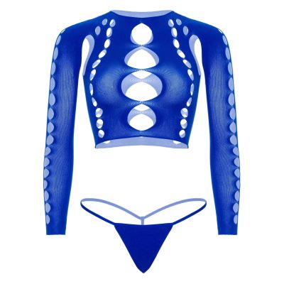 Комплект Leg Avenue Long sleeve crop top & string Royal Blue One Size