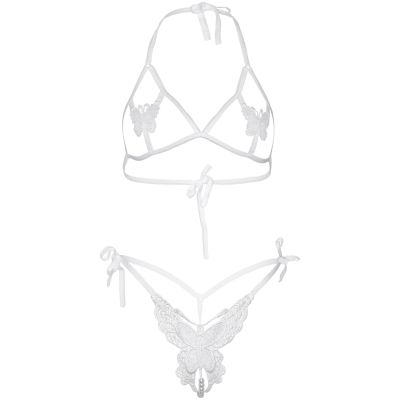 Комплект Leg Avenue Open cup bra and pearl panty White