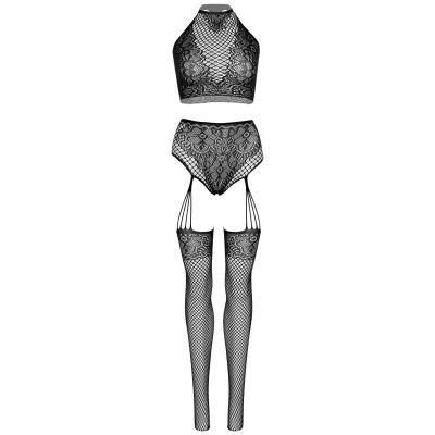 Комплект Leg Avenue Crop top and garter panty Black