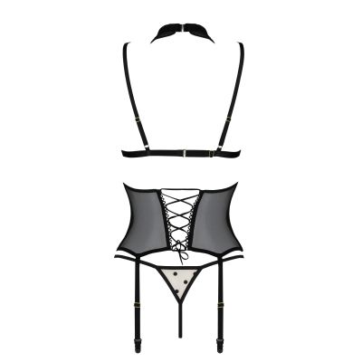 Корсет з відкритими грудьми Passion DOMINICA CORSET L/XL beige, пажі для панчіх, стрінги