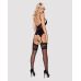Сатиновий мереживний корсет Obsessive 810-COR-1 babydoll & thong L/XL, чорний, корсет, танга