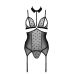 Корсет з відкритими грудьми Passion DOMINICA CORSET L/XL black, пажі для панчіх, стрінги